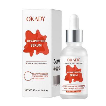 OKADY Hexapeptide Serum bottle and packaging on a white background