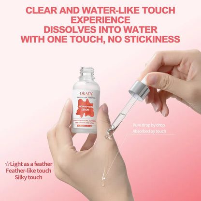 OKADY skincare serum bottle with dropper on a pink background